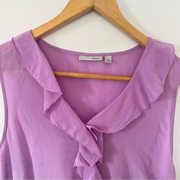 Halogen Lavender Purple Pure Silk Ruffle Sleeveless‎ Blouse - Picture 7 of 7